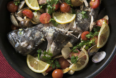 High angle view of fish in plate