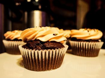 Close-up of chocolate cake on table