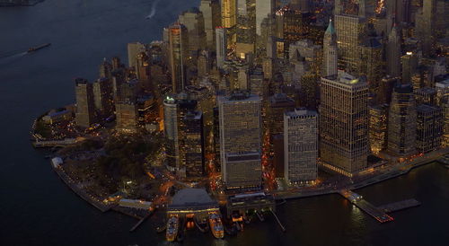 Aerial view of modern buildings against sky during sunset,manhattan, new york city