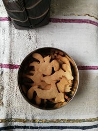 High angle view of cookies on table