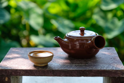 Close-up of tea cup on table