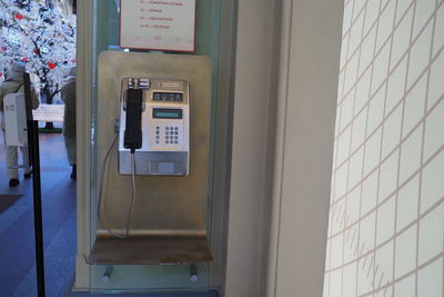 Close-up of telephone booth