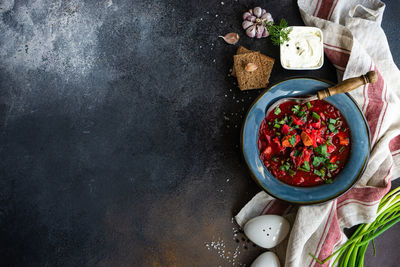 High angle view of food in bowl