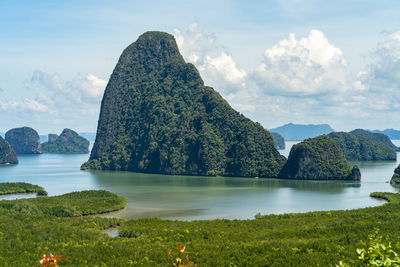 Scenic view of phang nga bay against sky