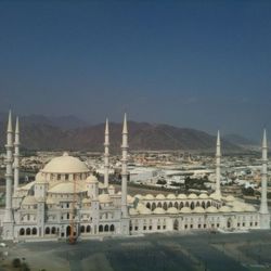 View of built structures against clear sky