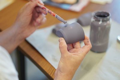 Close-up of man working on table