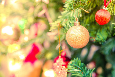 Close-up of christmas decoration hanging on tree