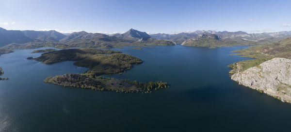 Porma's reservoir panoramic from aerial view