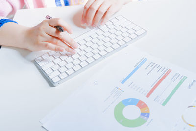 Cropped hands using laptop on table