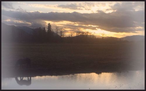 Scenic view of lake at sunset