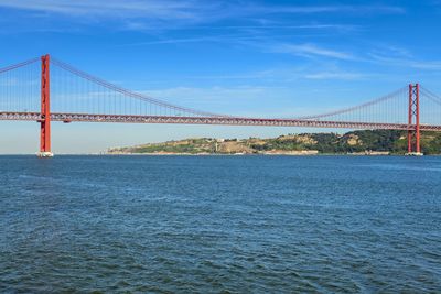 Suspension bridge over river