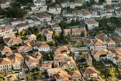 High angle view of buildings in city