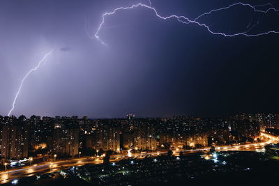 Panoramic shot of illuminated city against sky at night