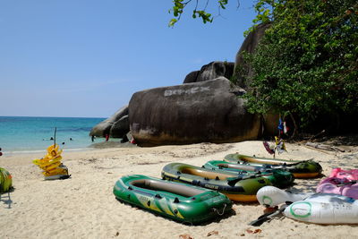 Panoramic view of beach against clear sky