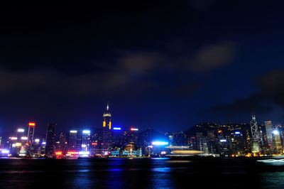 Illuminated buildings in city at night