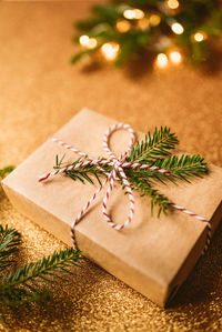 Close-up of christmas decorations on table