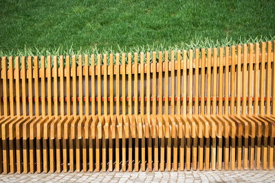 High angle view of wooden fence on field