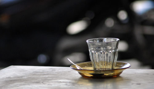 Close-up of water in glass on table