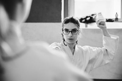 Women practicing karate