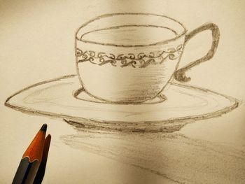 High angle view of coffee cup on table