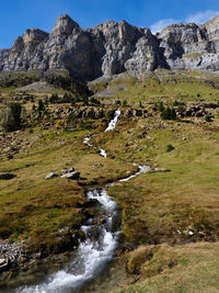 Views on the autumn hiking route in the ordesa valley, aragonese pyrenees, spain