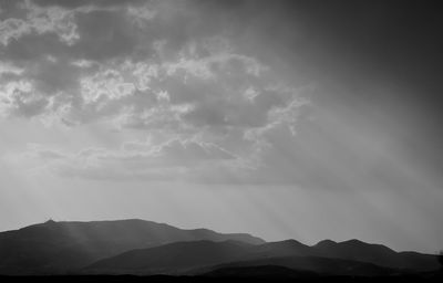 Low angle view of silhouette mountains against sky