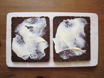 High angle view of bread in plate on table