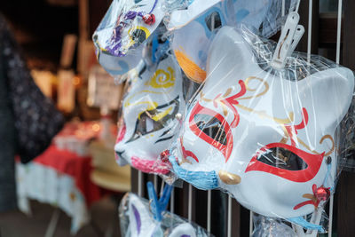 Close-up of clothes hanging at store