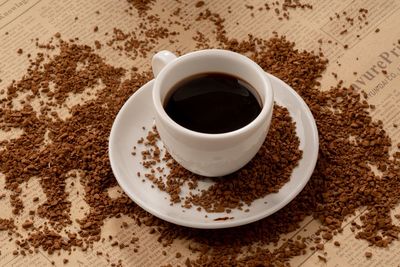 High angle view of coffee on table