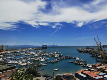 High angle view of marina at harbor