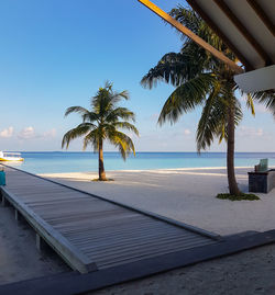 White sand and turquoise waters on the indian ocean beach in the maldives