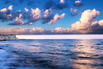 Scenic view of sea against blue sky