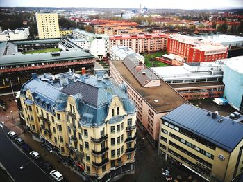 High angle view of buildings in city