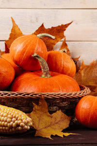 Close-up of pumpkins on table