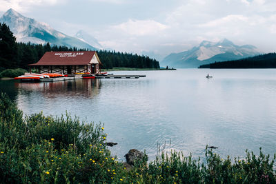 Scenic view of lake against cloudy sky