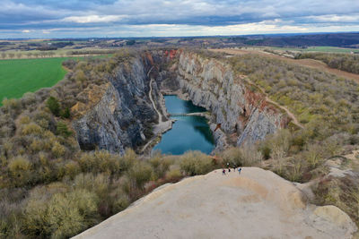 High angle view of water flowing through rocks