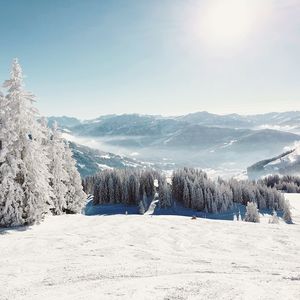 Scenic view of snow covered mountains