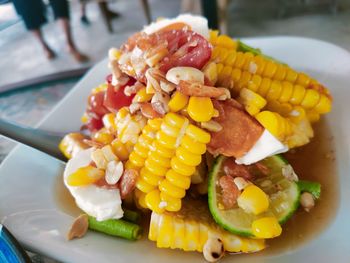 High angle view of food in plate