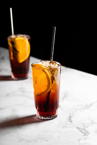 Close-up of drink in glass on table