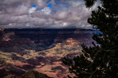 Scenic view of mountains against cloudy sky