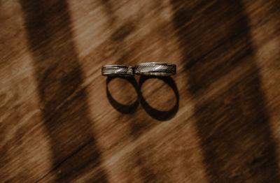 High angle view of ring on table