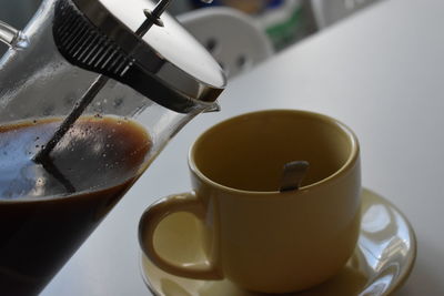 Close-up of coffee cup on table