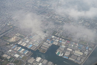 High angle view of buildings in city