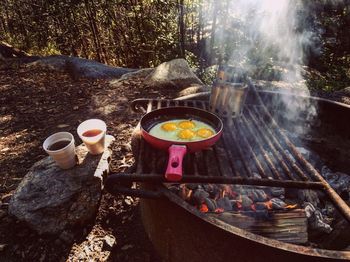 Close-up of food on barbecue grill