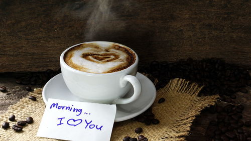 Close-up of cappuccino on table