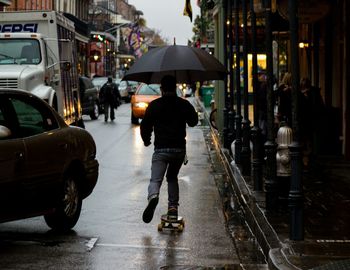 People walking on city street