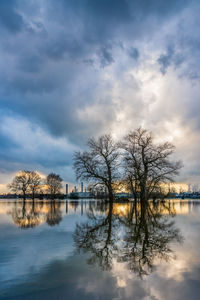 Flood on the rhine, germany. chempark dormagen in the background.