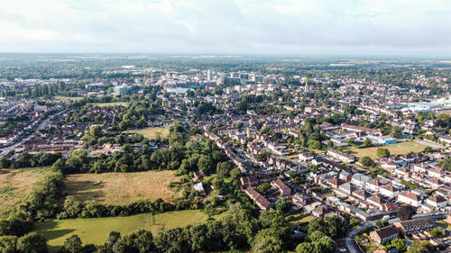 High angle view of townscape against sky