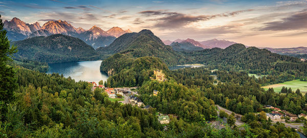 Scenic view of mountains against sky during sunset