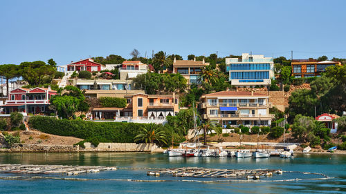 Architecture of houses on the coast of the port of mahon mao in menorca, spain